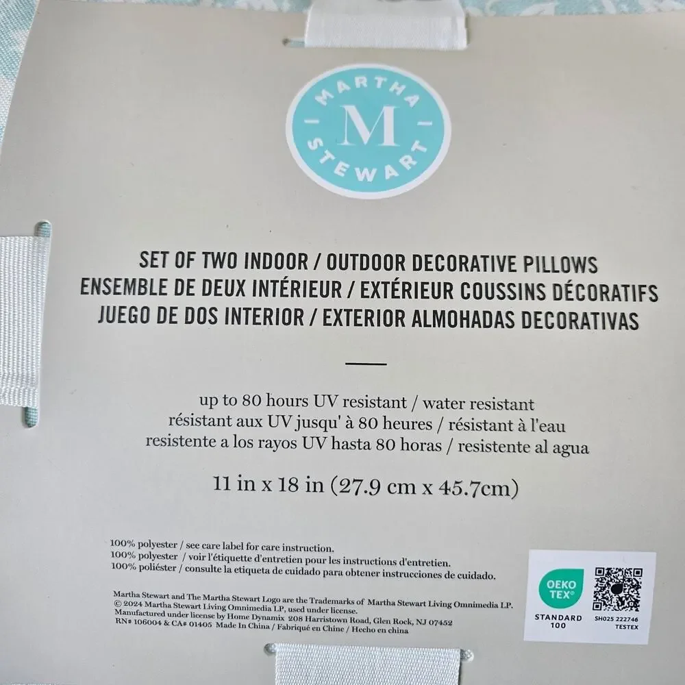 Martha Stewart Vineyard Vines Lumbar Outdoor Decorative 11 x 18 Pillow Set of 2